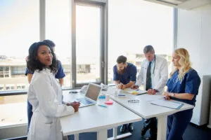 The meeting with doctors in the clinic